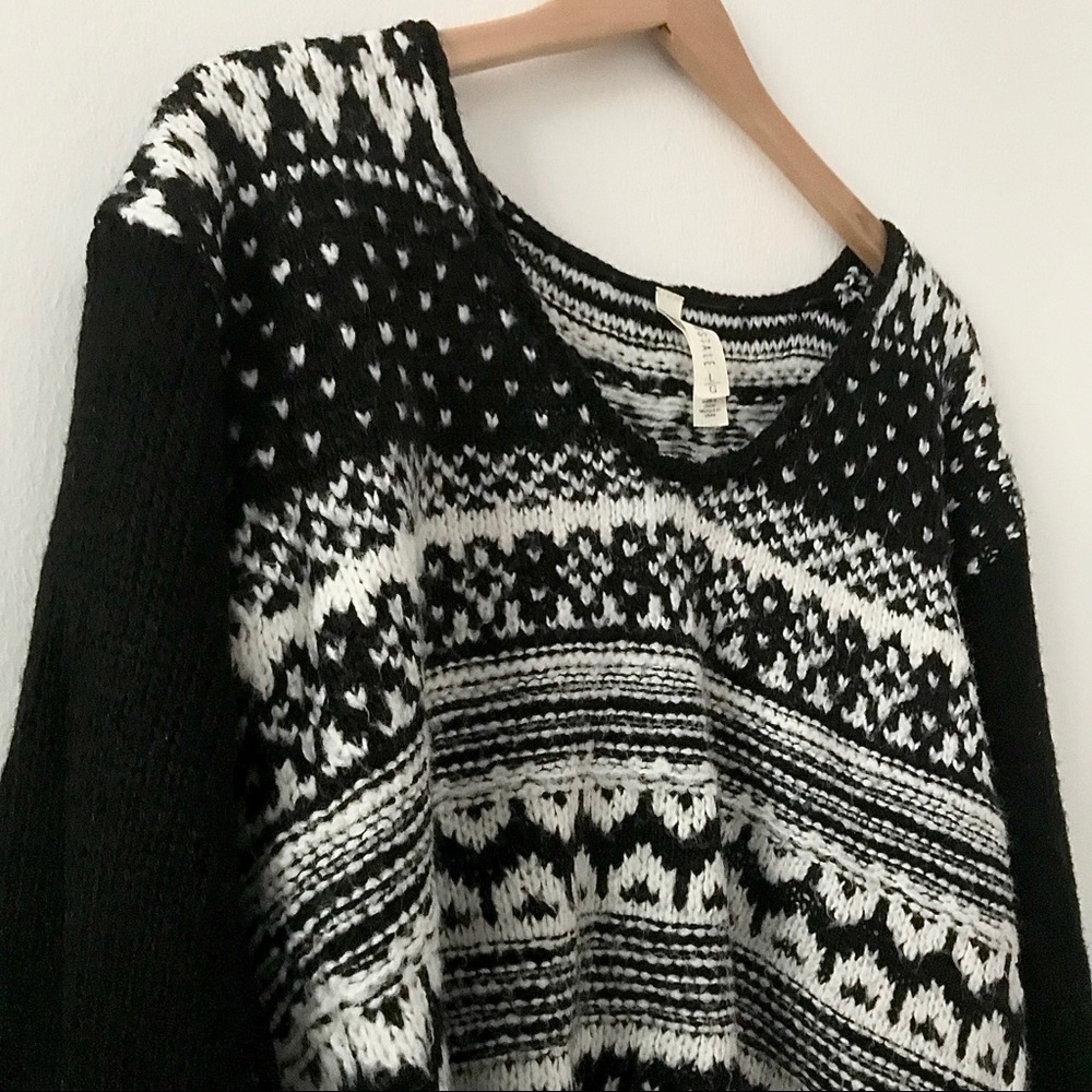 Fuzzy Black and White Christmas Tribal Sweater